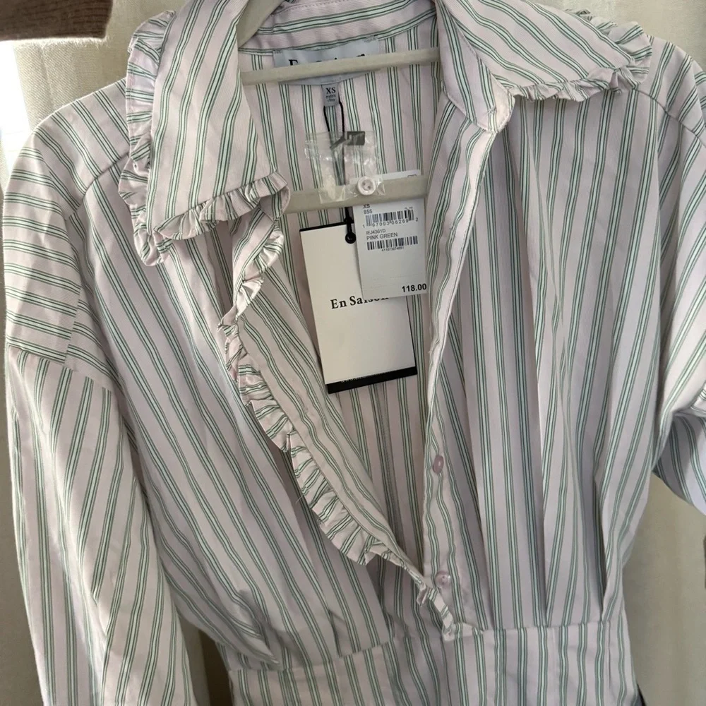 En Saison Striped Ruffle-Collar Mini Dress – XS - Picture 7 of 9